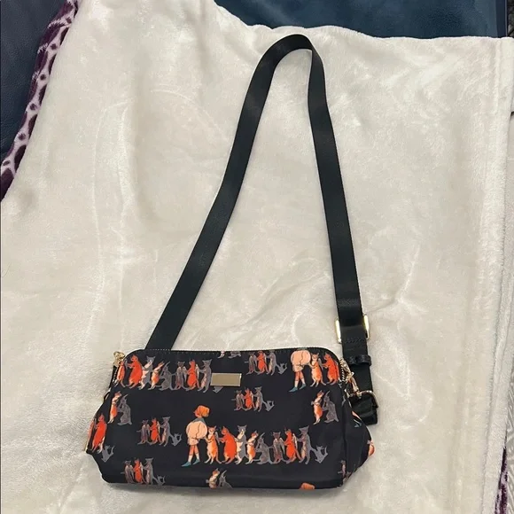 Black Crossbody Bag with Orange & Gray Cat Print - Picture 2 of 4